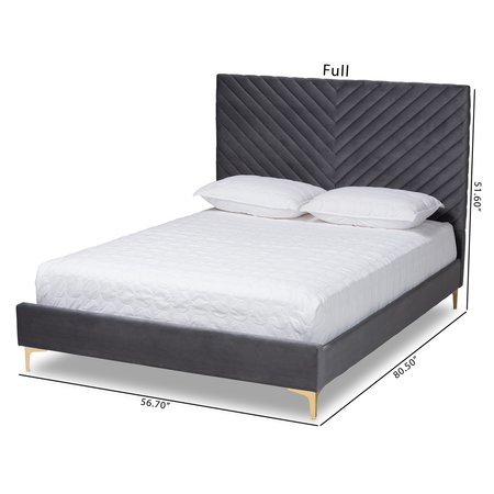 Baxton Studio Fabrico Glam and Luxe Grey Velvet Upholstered and Gold Metal Queen Size Platform Bed 214-10938-ZORO